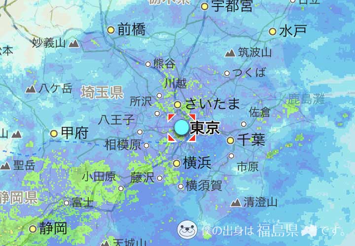 東京都の雨雲レーダー図